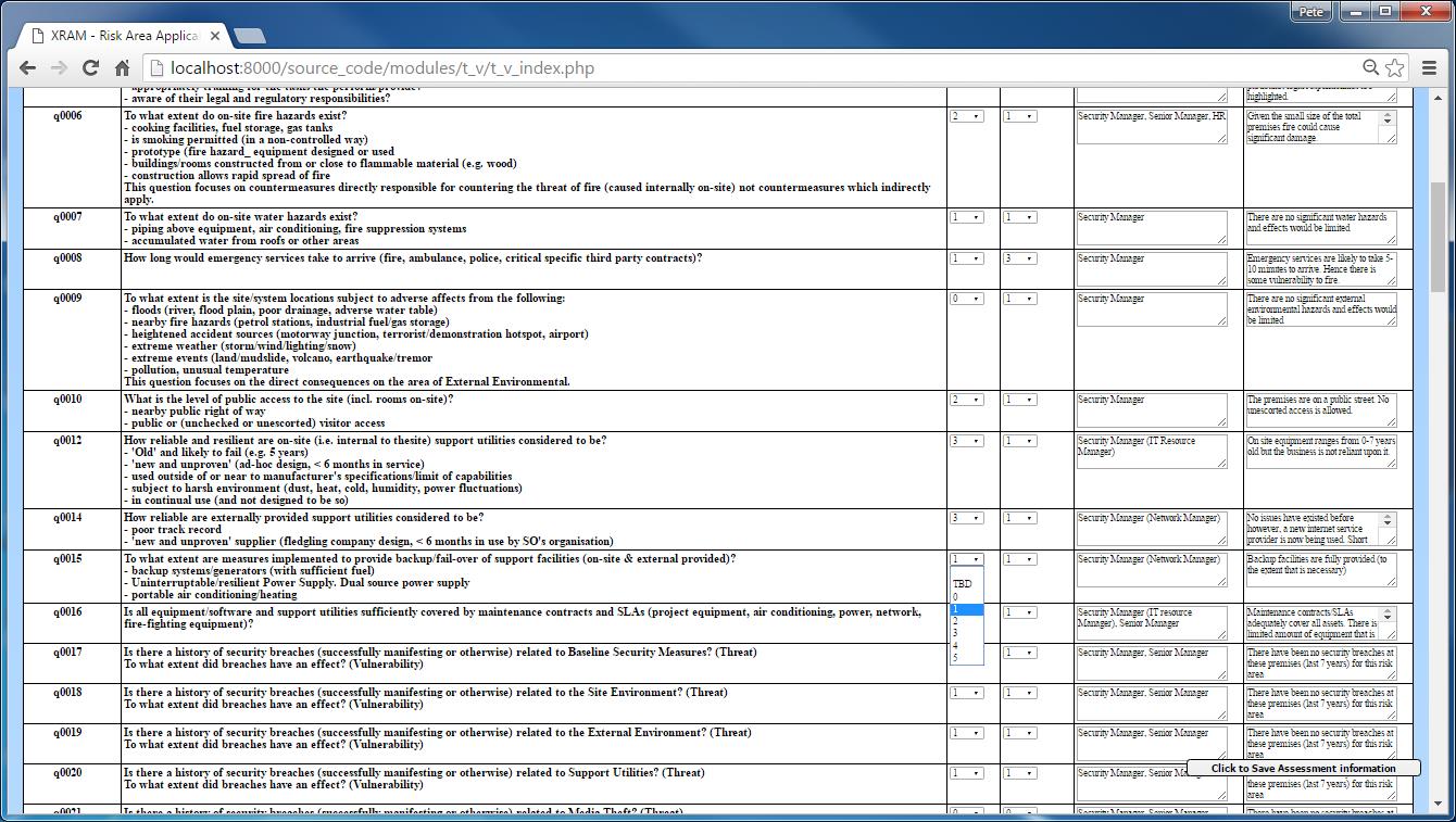 Threat and Vulnerability Assessment - View and Modify Screen (Example 2)