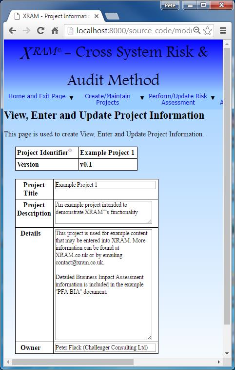 View, Enter and Update Project Information Screen